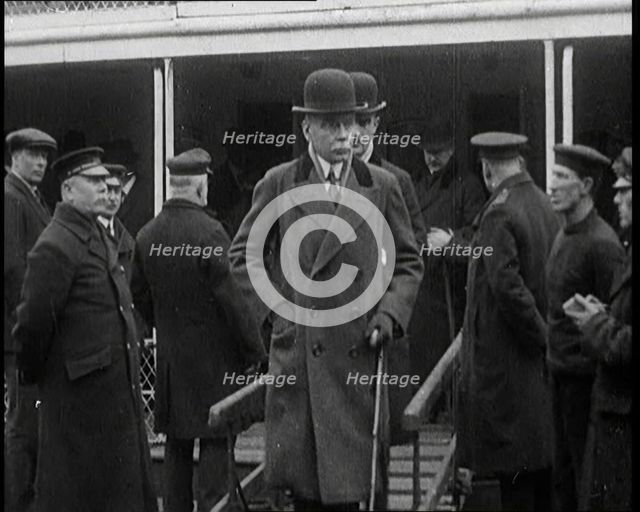 Male German Delegates to a Conference About War Reparations Arriving on a Boat, 1921. Creator: British Pathe Ltd.
