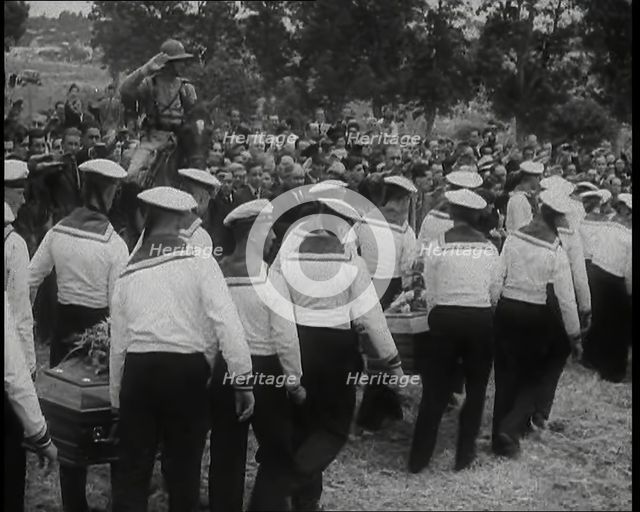 Male German Sailors Carrying the Coffins of German Crew Killed on the Graf Spee During the..., 1939. Creator: British Pathe Ltd.