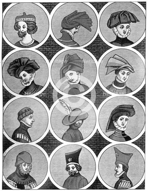 Male headdresses, 14th century, (1910). Artist: Unknown