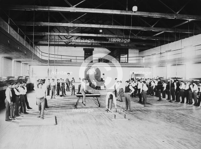 Male Native American students in physical education class, Carlisle..., Pennsylvania, c1901 - 1903. Creator: Frances Benjamin Johnston.