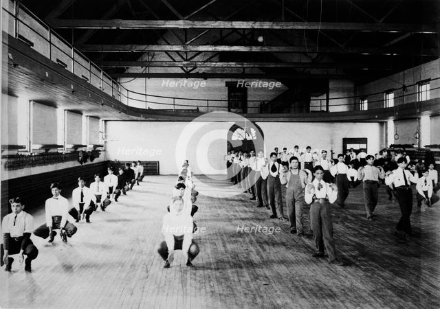 Male Native American students in physical education class, Carlisle..., Pennsylvania, c1901 - 1903. Creator: Frances Benjamin Johnston.