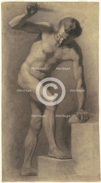 Male Nude on Steps, 1872. Creator: Walter Shirlaw.