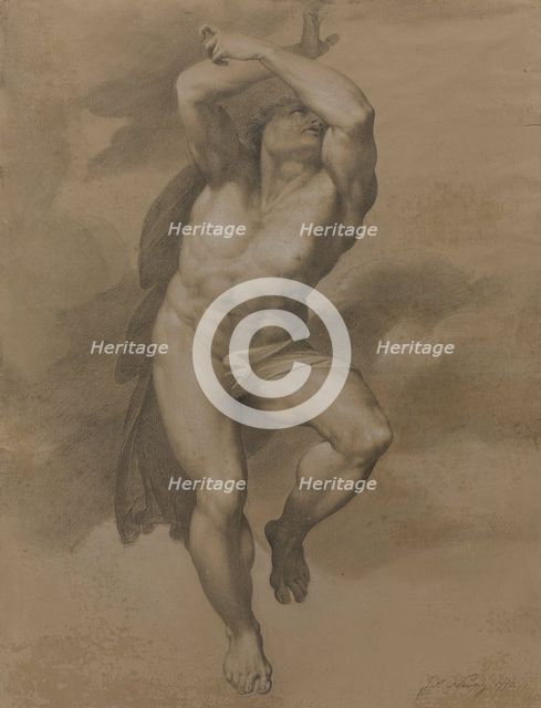 Male nude, after a figure from Michelangelo's 'Last Judgement', 1772. Creator: James Nevay.