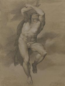 Male nude, after a figure from Michelangelo's Last Judgement 1772. Creator: James Nevay
