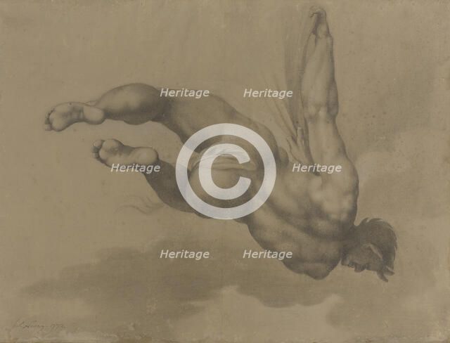 Male nude, after a figure in Michelangelo's 'Last Judgement', 1772. Creator: James Nevay.