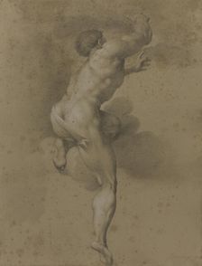 Male nude, after a figure in Michelangelo's Last Judgement 1772. Creator: James Nevay