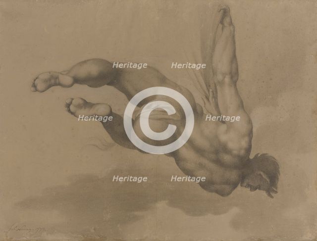 Male nude, after a figure in Michelangelo's 'Last Judgement', 1772. Creator: James Nevay.
