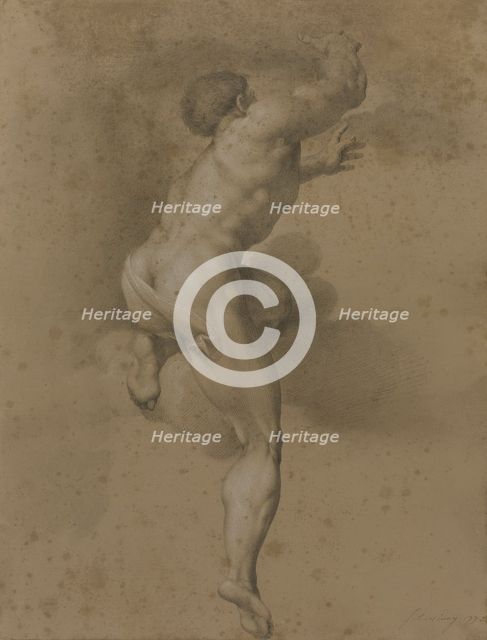 Male nude, after a figure in Michelangelo's 'Last Judgement', 1772. Creator: James Nevay.