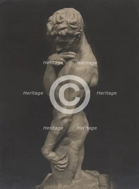 Male nude covering his chin with his right hand, 1920.  Creator: Unknown.