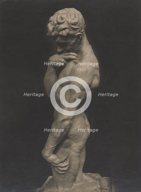 Male nude covering his chin with his right hand, 1920.  Creator: Unknown.