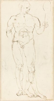 Male Nude Holding a Mirror [recto], c. 1500. Creator: Albrecht Durer