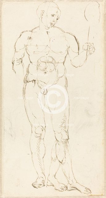 Male Nude Holding a Mirror [recto], c. 1500. Creator: Albrecht Durer.