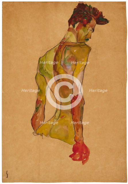 Male Nude in Profile Facing Right, 1910. Creator: Schiele, Egon (1890-1918).