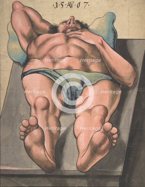 Male Nude Lying on a Table, 1567 (?). Creator: Monogrammist AW.
