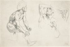 Male Nude Posing for Figures in the "Frise de la Guerre", c. 1835. Creator: Eugene Delacroix