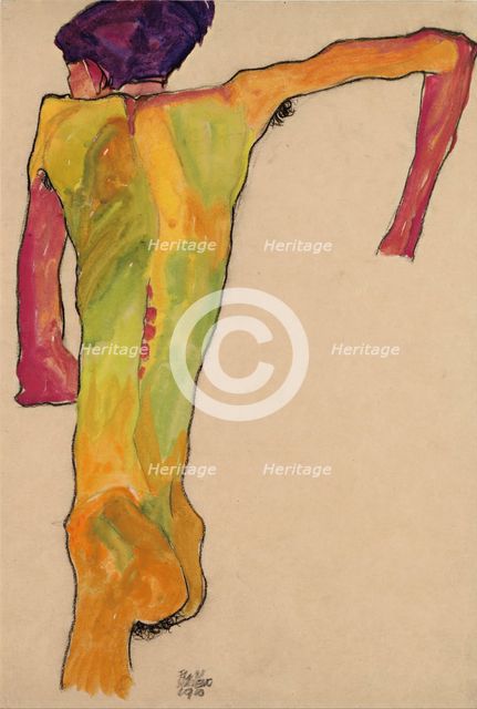 Male Nude, Propping Himself Up, 1910. Artist: Schiele, Egon (1890–1918)