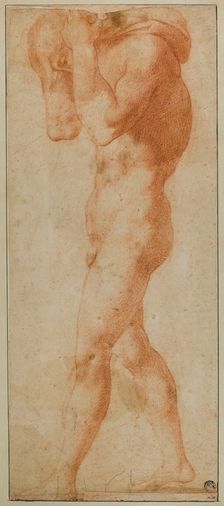 Male Nude Walking to Left, Carrying Burden on His Shoulders, n.d. Creator: Unknown
