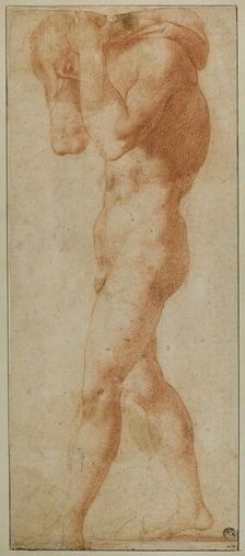 Male Nude Walking to Left, Carrying Burden on His Shoulders, n.d. Creator: Unknown