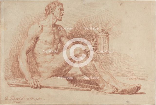 Male Nude with a Lamp (Diogenes), 1724. Creators: Bernard Picart, Nicolas Boileau Despreaux.