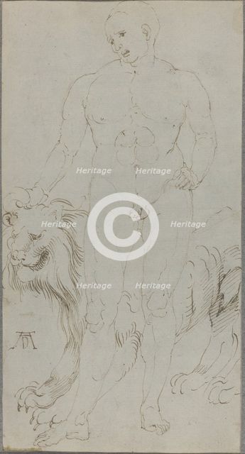 Male Nude with a Lion [verso], c. 1500. Creator: Albrecht Durer.