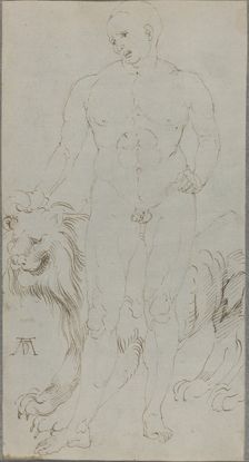 Male Nude with a Lion [verso], c. 1500. Creator: Albrecht Durer