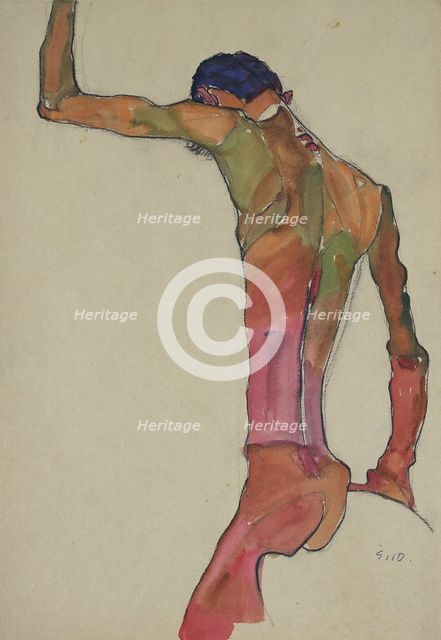 Male Nude with Arm Raised. Artist: Schiele, Egon (1890–1918)