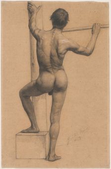 Male Nude with Left Foot on a Pedestal, 1879. Creator: Gustav Klimt