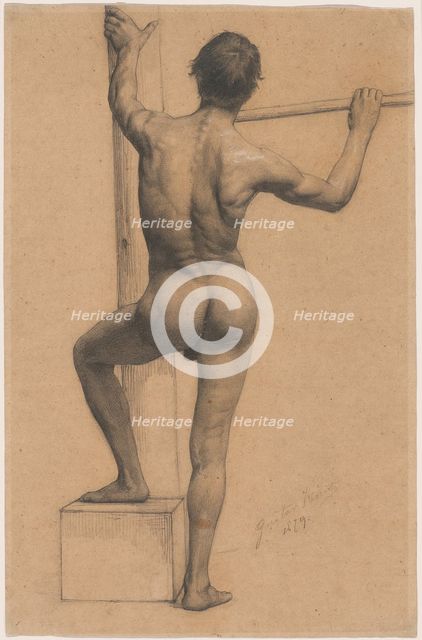 Male Nude with Left Foot on a Pedestal, 1879. Creator: Gustav Klimt.