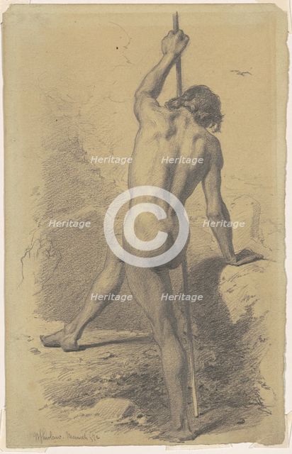 Male Nude with Staff, 1872. Creator: Walter Shirlaw.