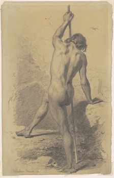 Male Nude with Staff, 1872. Creator: Walter Shirlaw