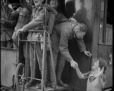 Male Soldier Shaking Hands with Female Civilian, 1929. Creator: British Pathe Ltd