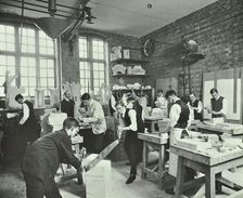 Male students at work in the Mason's Shop, Northern Polytechnic, London, 1911