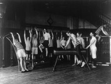 Male students exercising, some with equipment, Western High School, Washington, D.C., (1899?). Creator: Frances Benjamin Johnston
