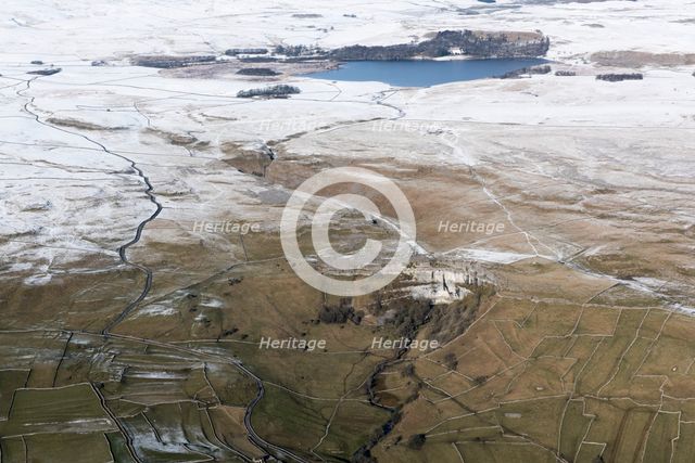 Malham Cove and Malham Tarn with a light dusting of snow, North Yorkshire, 2018. Creator: Emma Trevarthen.