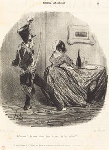 Malheureux! tu veux donc tuer le père de tes enfants?, 1841. Creator: Honore Daumier