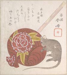 Mallet of Daikoku, One of the Gods of Good Fortune, and a Rat, probably 1828. Creator: Gakutei