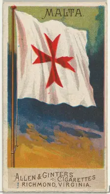 Malta, from Flags of All Nations, Series 2 (N10) for Allen & Ginter Cigarettes Brands, 1890. Creator: Allen & Ginter