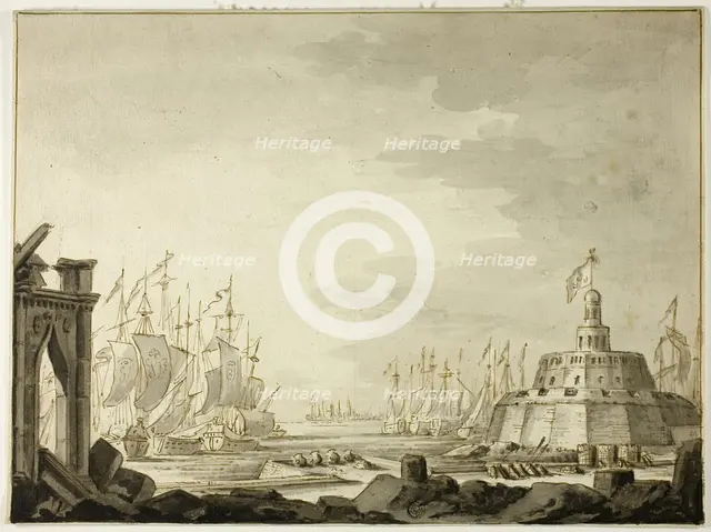 Malta, Harbor of Valletta, 1695. Creators: Abraham Storck, Willem Schellinks.
