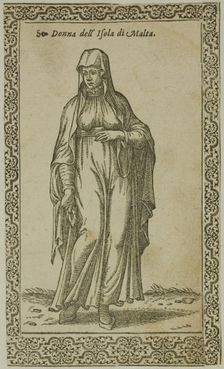 Maltese Woman from Le Navigationi nella Turchia, plate 61 from Woodcuts from Books..., 1937. Creator: Assuerus van Londerseel