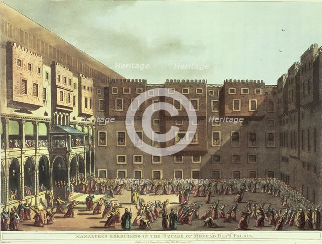 Mamalukes exercising in the Square of Mourad Bey's Palace, Egypt, 1801.  Creator: Thomas Milton.