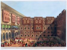 Mamelukes Exercising in the Square of Mourad Bey's Palace Cairo, Egypt, 1802. Creator: Thomas Milton