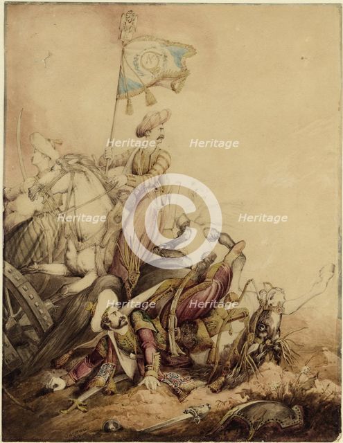 Mamluk standard-bearer in combat, 1818. Artist: Heath, William (1795-1840)