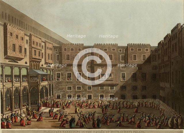 Mamluks exercising in the square of Murad Bey's Palace, 1802. Artist: Mayer, Luigi (1755-1803)