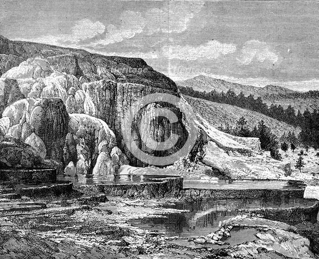Mammoth Hot Springs, Yellowstone National Park, USA, 19th century.Artist: Edouard Riou