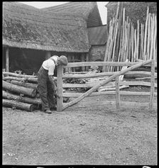 Man making a field gate in the village of Aston, Cote, Shifford and Chimney, Oxfordshire, 1930-50. Creator: George R Long