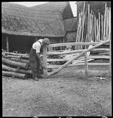 Man making a field gate in the village of Aston, Cote, Shifford and Chimney, Oxfordshire, 1930-50. Creator: George R Long