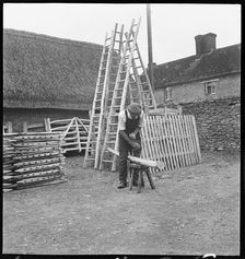 Man making a willow ladder in the village of Aston, Cote, Shifford and Chimney, Oxfordshire, 1930-50 Creator: George R Long