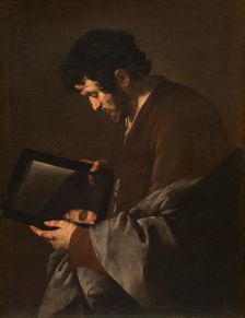 Man meditating in front of a mirror, c.1640. Creator: Master of the Annunciation to the Shepherds (active 1620-1660)