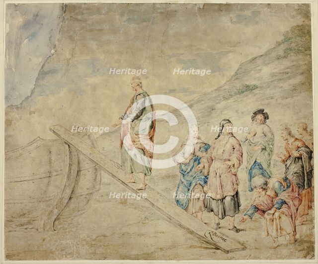 Man Mounting Plank to Boat, 1660/69. Creator: Unknown.