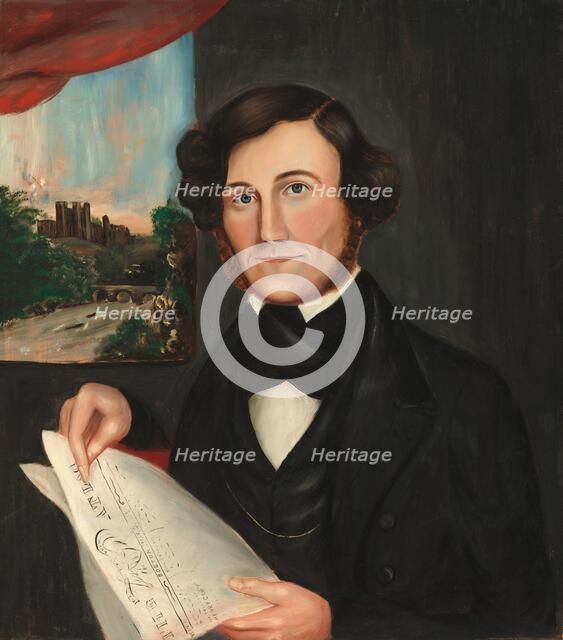 Man Named Hubbard Reading "Boston Atlas", 1843 or after. Creator: Unknown.